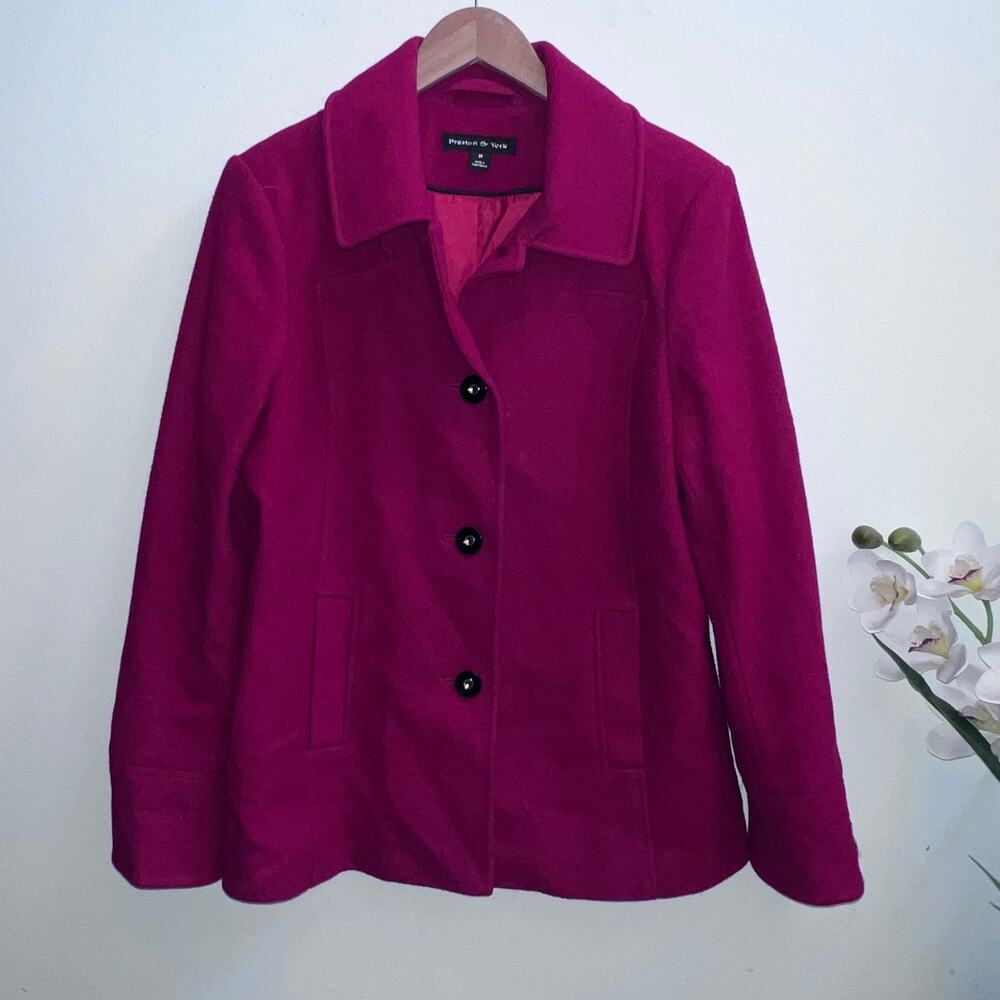Preston & York Women's Wool Blend Pea Coat‎ Size M Button Closure Red Lined